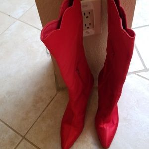 Satin red boots